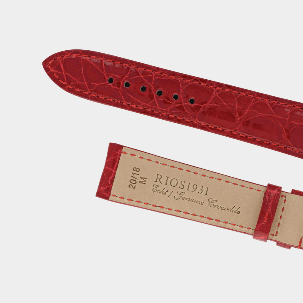 Læderurrem i ægte krokodillelæder i rød fra RIOS1931
